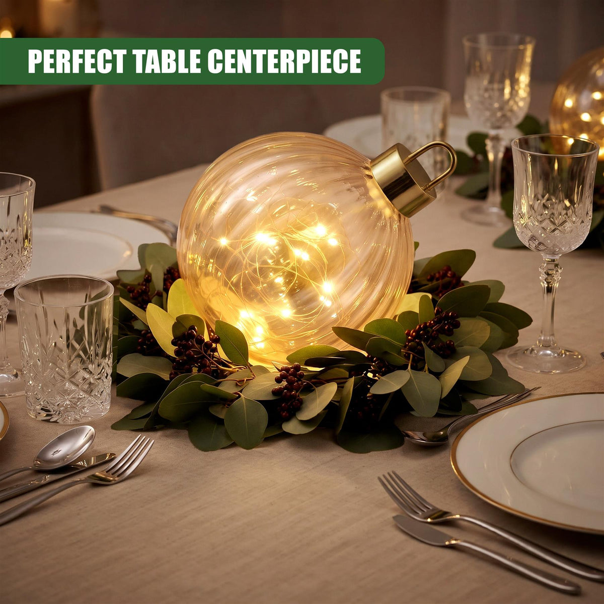 Light Up Glass Bauble, 20cm