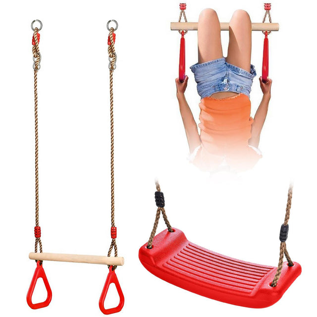 The Magic Toy Shop Set of Trapeze Monkey Bar and Plastic Swing Seat