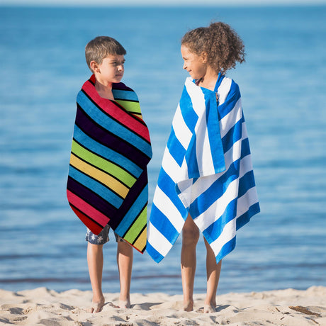 Velour Striped Beach Towel Crimson Skyline by Geezy - UKBuyZone