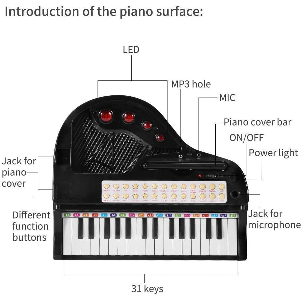 Black Electronic Piano With Microphone and Stool by The Magic Toy Shop - UKBuyZone