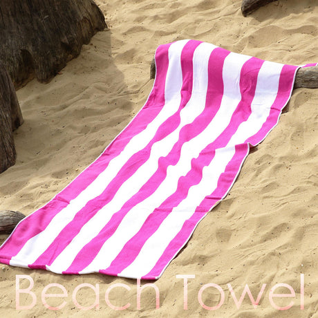 Beach Bath Towel Large Microfibre Pink Striped by GEEZY - UKBuyZone