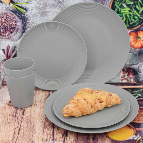 24 Pcs Grey Picnic Dinner Set for 6 People by Geezy - UKBuyZone