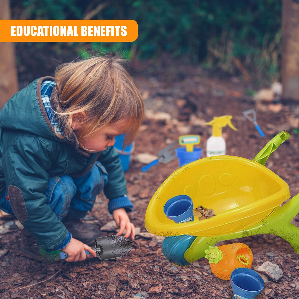Kids Plastic Garden Wheelbarrow Playset