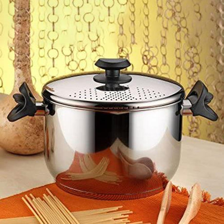 Stainless Steel Pasta Pot With Locking Strainer Lid by GEEZY - UKBuyZone