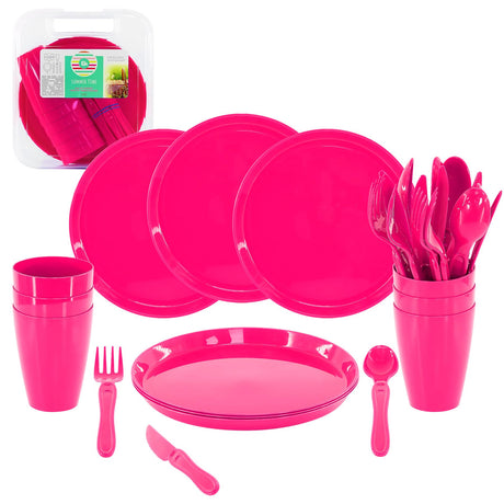 GEEZY Pink Camping Set For Six 31 Pieces