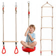 Suspension play set featuring trapeze bar, circular swing seat, and ladder rungs.