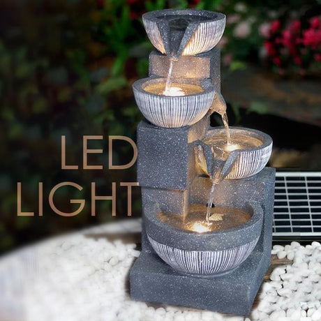 GEEZY 4 Tier Bowl Solar Water Feature Outdoor With LED