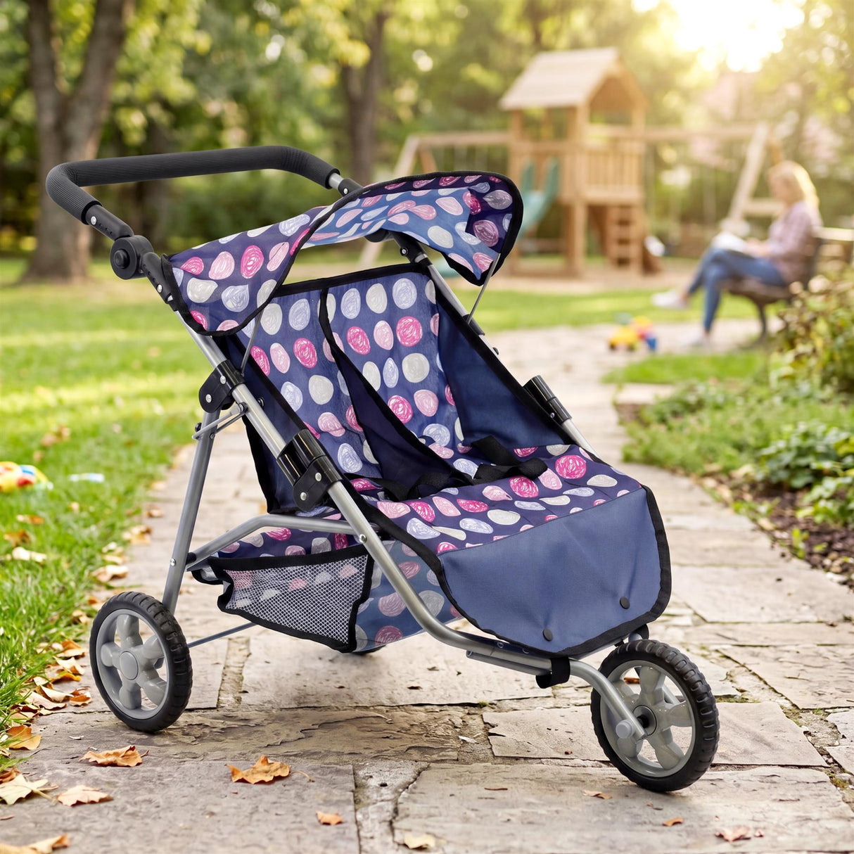 3 Wheeler Twin Doll's Pushchair, Blue