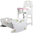 Pink, white and green floral print baby furniture set, consisting of high chair and cradle. - UKBuyZone