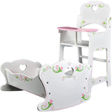 Pink, white and green floral print baby furniture set, consisting of high chair and cradle. - UKBuyZone
