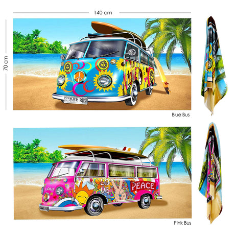 Pink & Blue Summer Bus Design Large Towel Set by Geezy - UKBuyZone