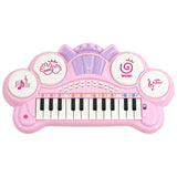 A pink, toy electronic keyboard with a variety of buttons and a small screen. - UKBuyZone