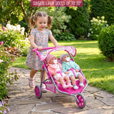 3 Wheeler Twin Doll's Pushchair, Pink