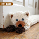 Cream knitted sloth novelty draught excluder with blue eyes and brown nose.