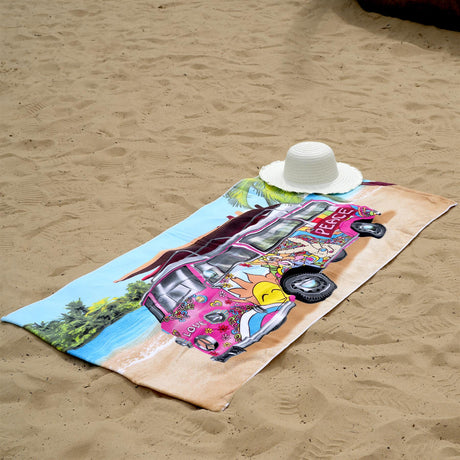 Pink Summer Bus Design Large Towel by Geezy - UKBuyZone