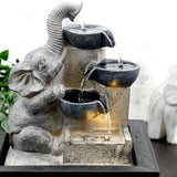 Elephant and Bowls Water Feature Indoor With LED by Geezy - UKBuyZone