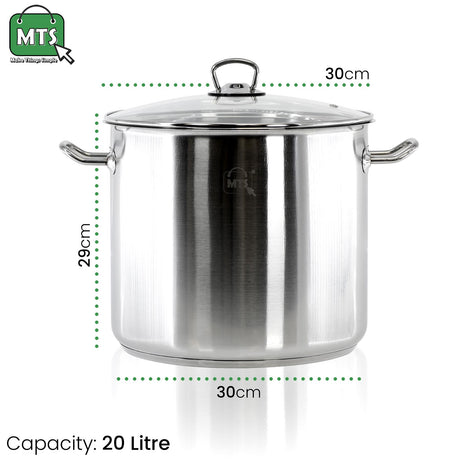 MTS 20 Litre Stock Pot With Glass Lid