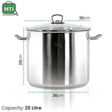 Stainless Steel Stock Pot with Glass Lid - 20 L