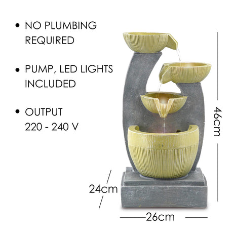 GEEZY 4 Tier Bowls Water Feature Outdoor With LED