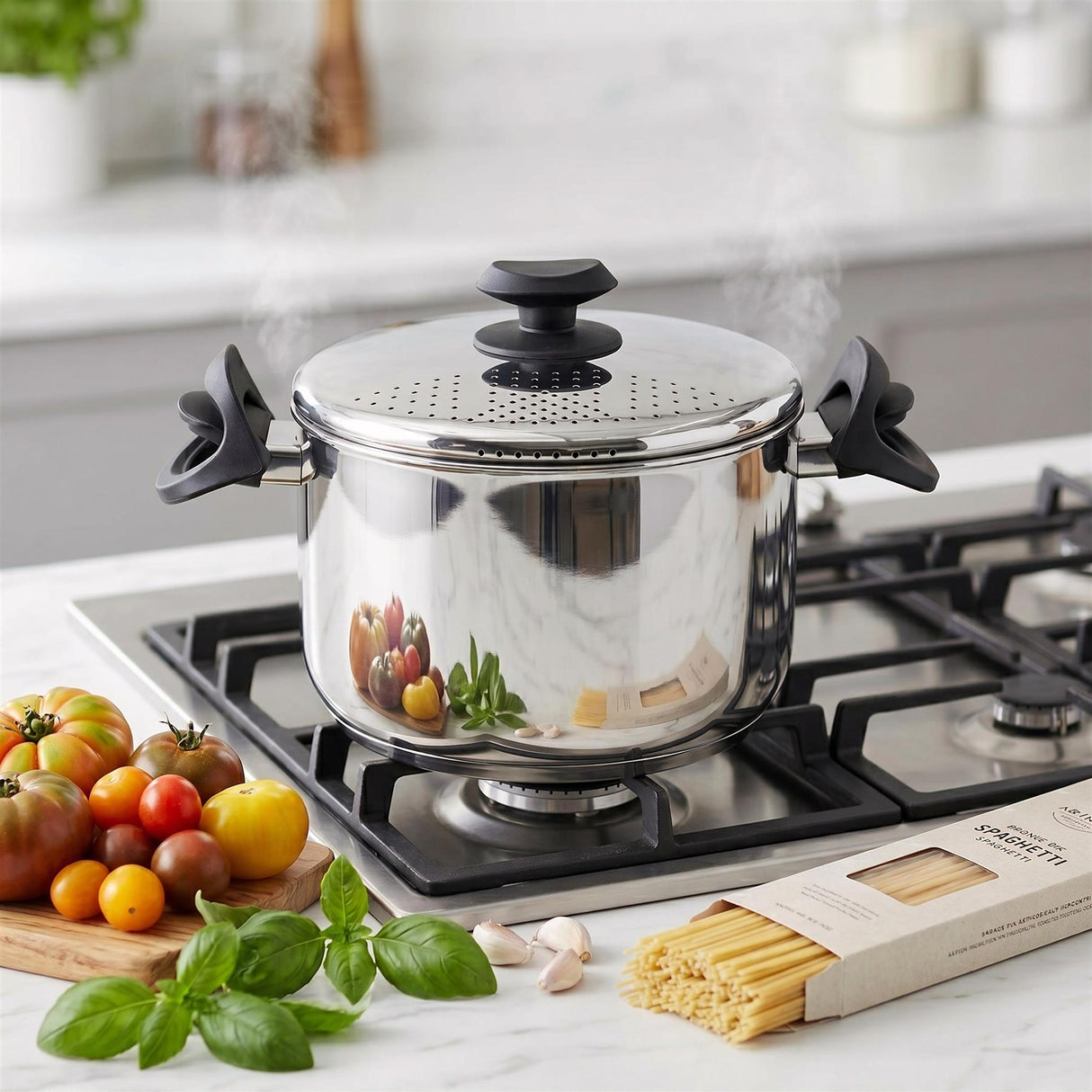 Stainless Steel Pasta Pot With Locking Strainer Lid