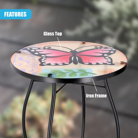 Round Side Mosaic Table With Large Butterfly Design by GEEZY - UKBuyZone
