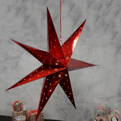 Large LED Paper Hanging Star Red by Geezy - UKBuyZone