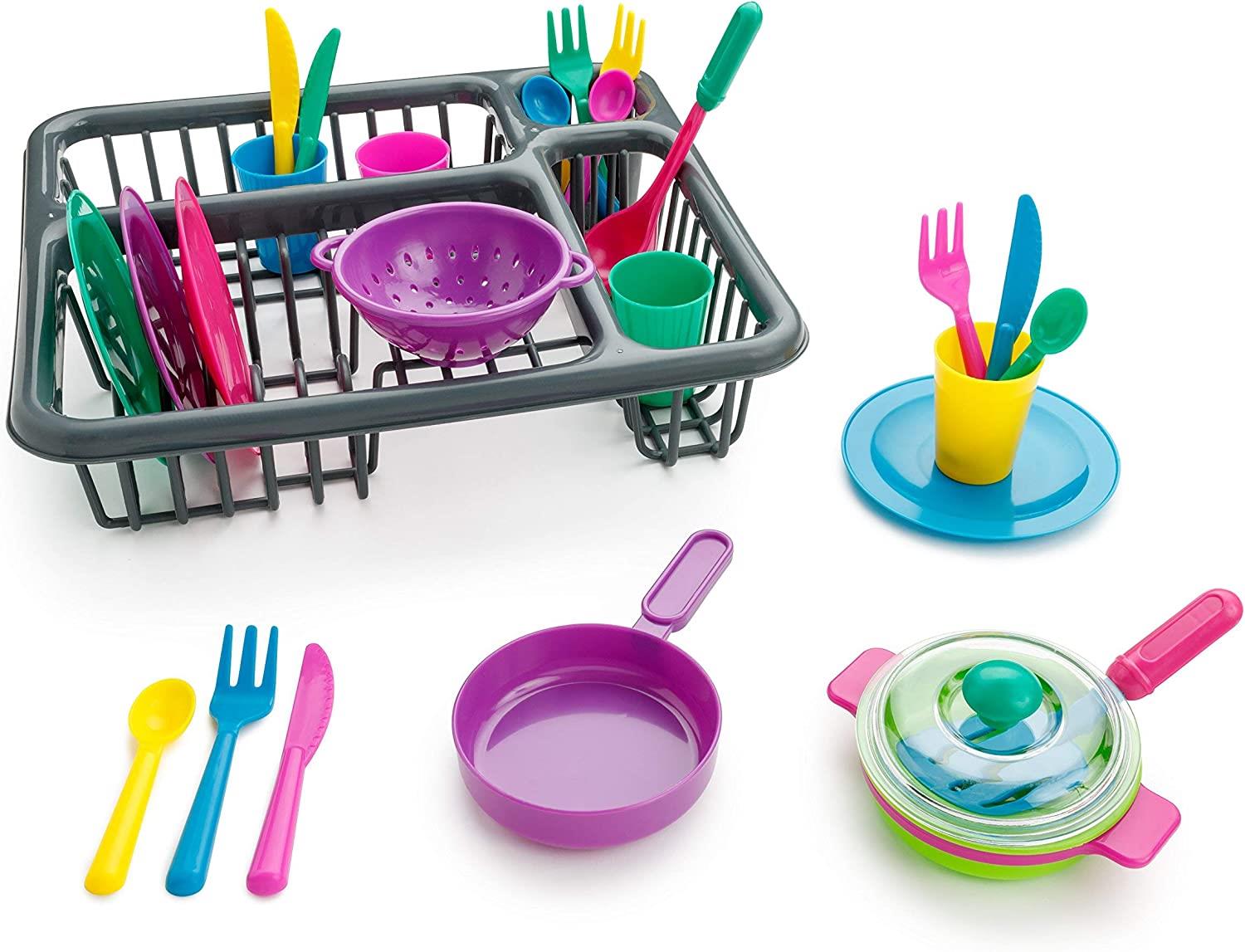 Kids Role Play Toy Set Kitchen Accessories Dish Washing Drainer 27 Pieces by The Magic Toy Shop - UKBuyZone