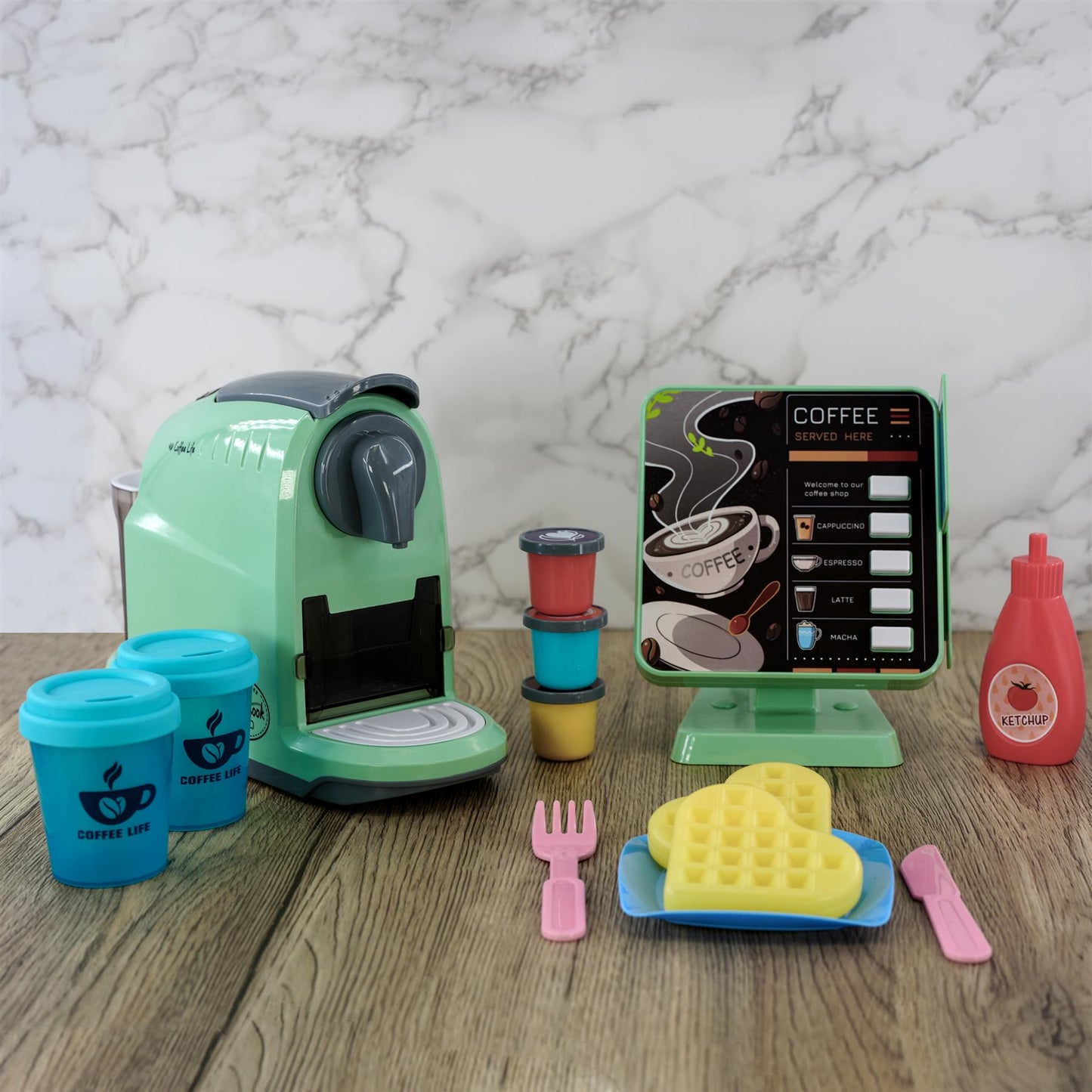 Kids Coffee Maker Machine Toy Kitchen Role Play Set with Cash Register Play Food by The Magic Toy Shop - UKBuyZone