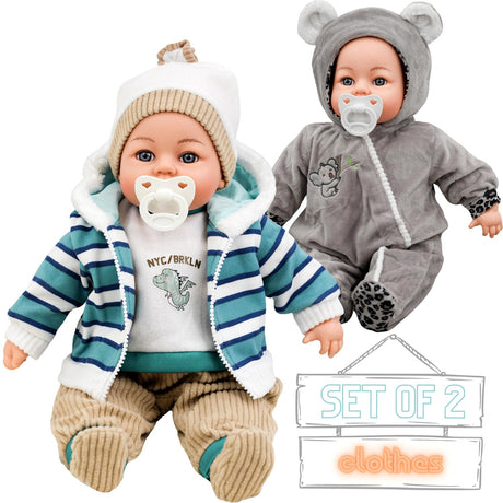 18” Boy Doll Grey and Stripy Clothes Set by BiBi Doll - UKBuyZone