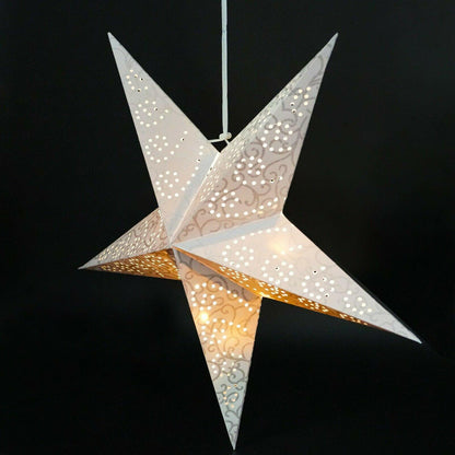60 cm LED White Glitter Hanging Paper Star by Geezy - UKBuyZone