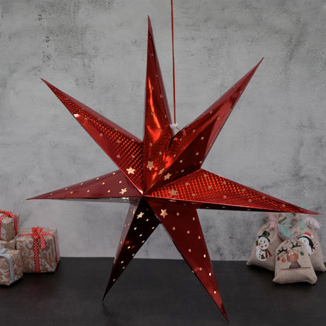 Large LED Paper Hanging Star Red by Geezy - UKBuyZone