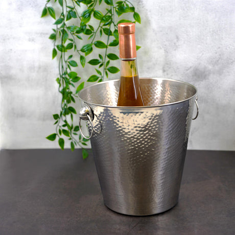 Stainless Steel Ice Bucket Hammered Champagne Drink Wine Cooler With Handles by Geezy - UKBuyZone