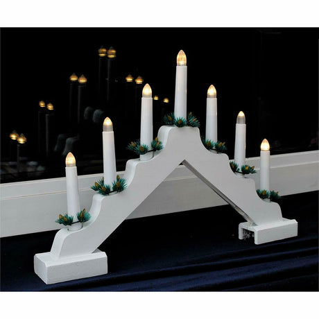 White Pre-Lit Wooden Candle Bridge With 7 Led Lights by GEEZY - UKBuyZone