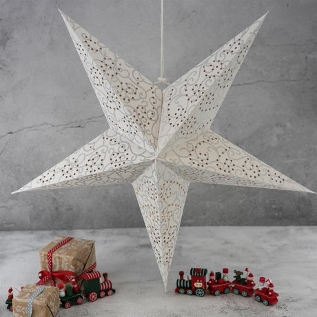 60 cm LED White Glitter Hanging Paper Star by Geezy - UKBuyZone