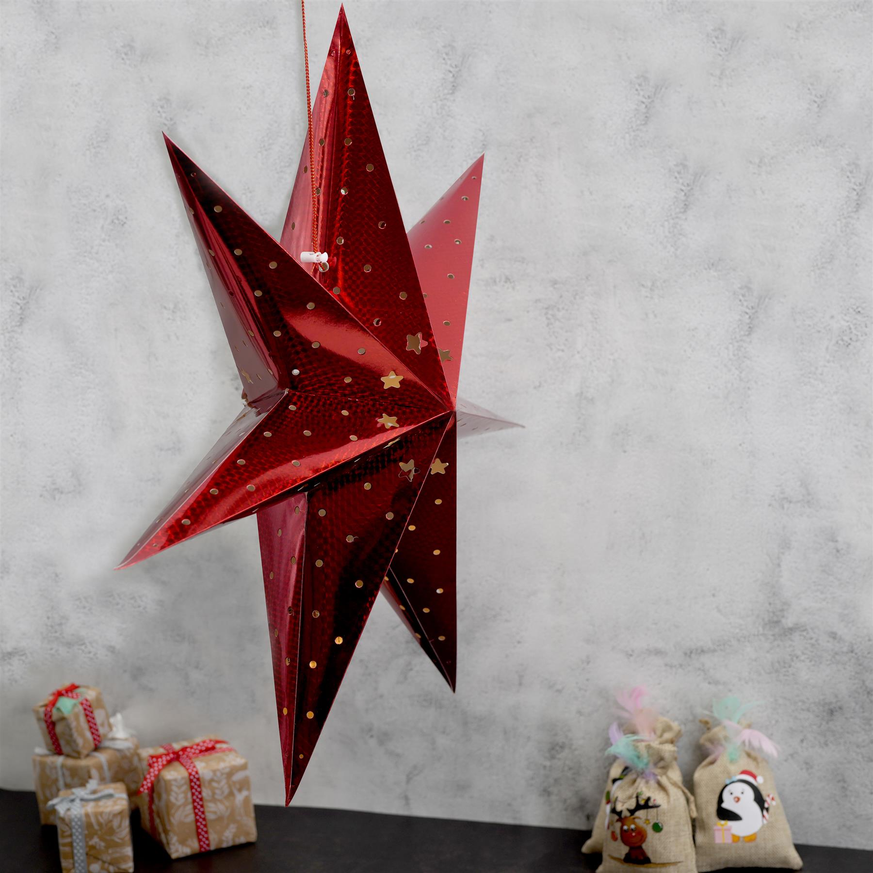 Large LED Paper Hanging Star Red by Geezy - UKBuyZone