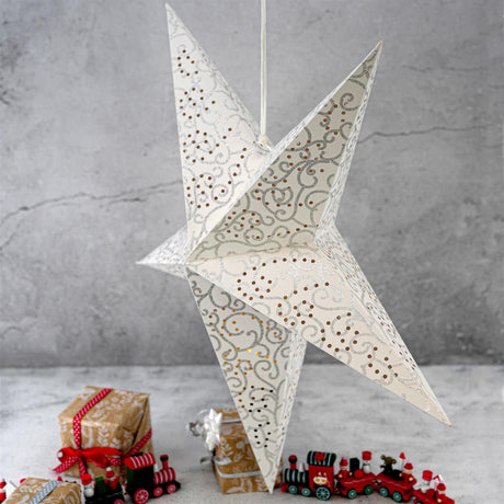 60 cm LED White Glitter Hanging Paper Star by Geezy - UKBuyZone