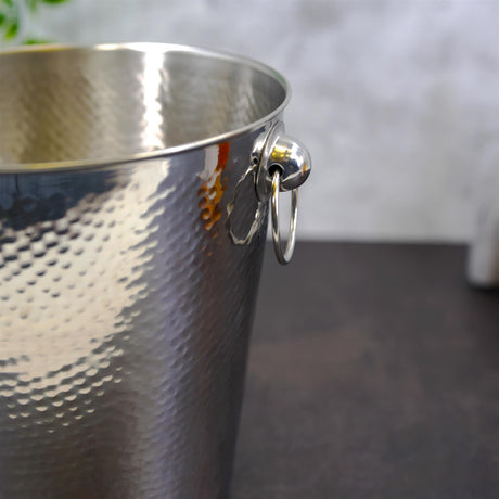 Stainless Steel Ice Bucket Hammered Champagne Drink Wine Cooler With Handles by Geezy - UKBuyZone