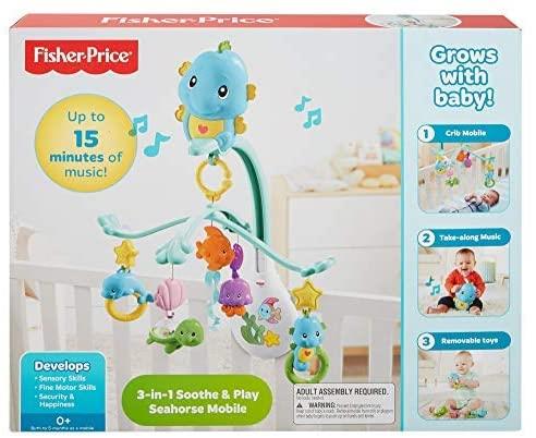 Fisher Price 3-in-1 Soothe and Play Seahorse Mobile, Baby Cot Mobile with Music and Sounds by Fisher Price - UKBuyZone