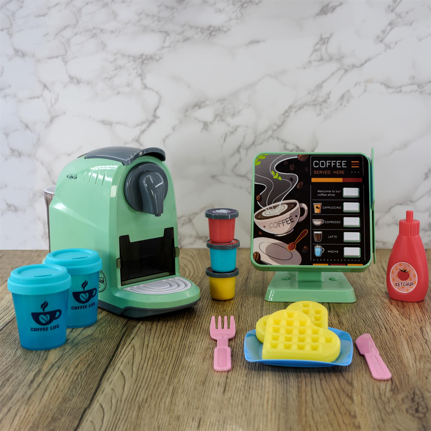 Kids Coffee Maker Machine Toy Kitchen Role Play Set with Cash Register Play Food by The Magic Toy Shop - UKBuyZone