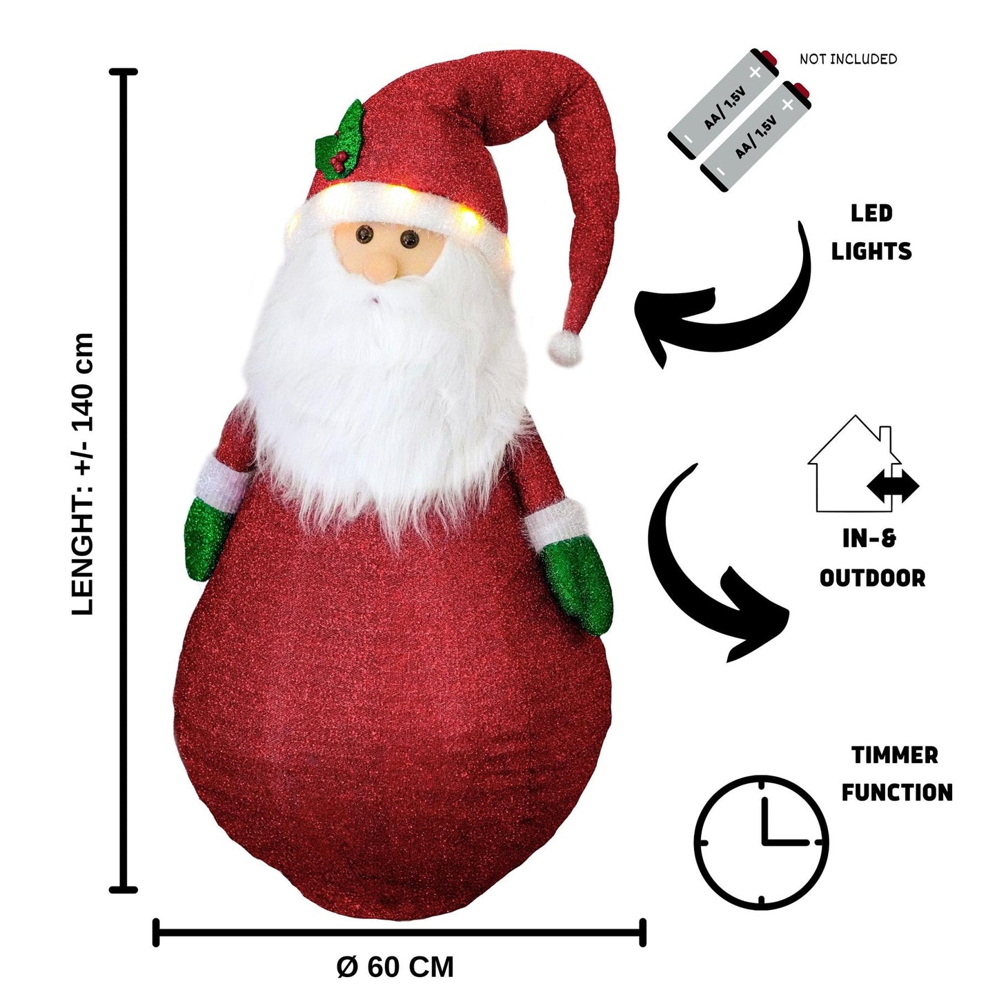 Collapsible Santa Christmas Decoration with LED lights by The Magic Toy Shop - UKBuyZone