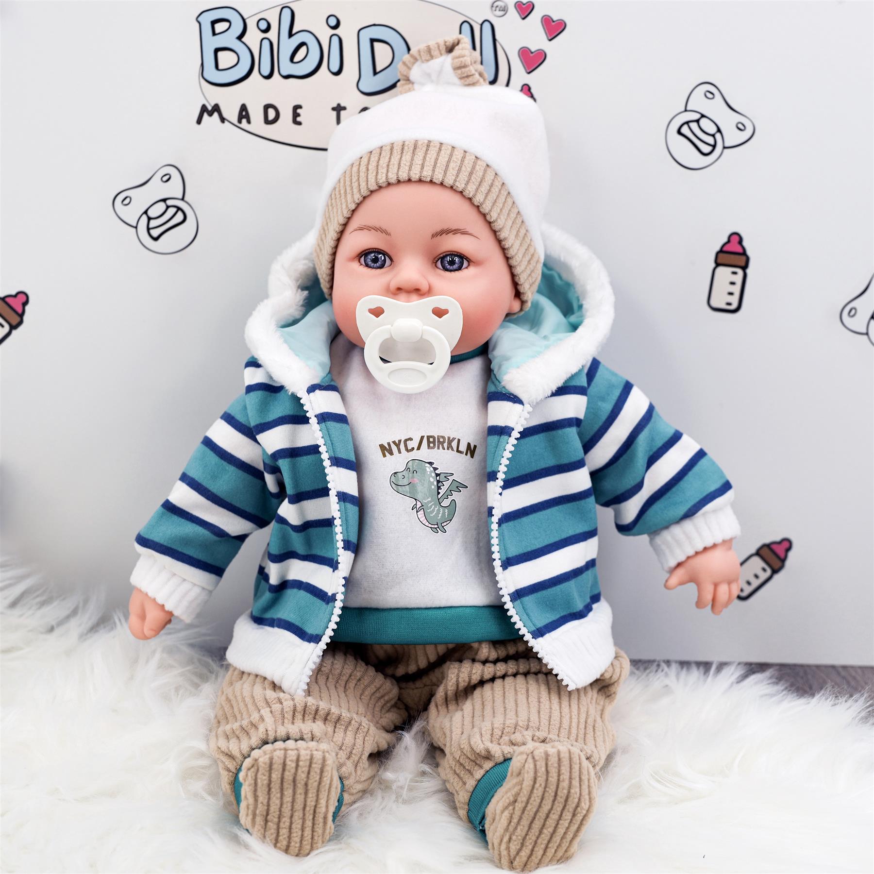 18” Boy Doll Grey and Stripy Clothes Set by BiBi Doll - UKBuyZone