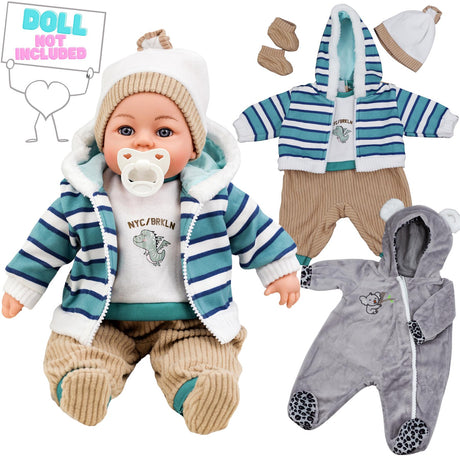 18” Boy Doll Grey and Stripy Clothes Set by BiBi Doll - UKBuyZone