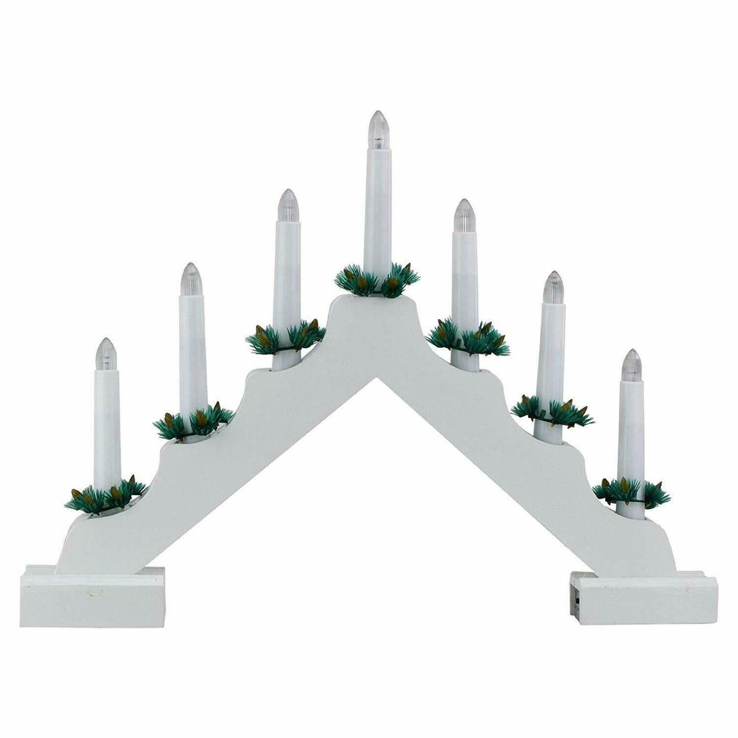 White Pre-Lit Wooden Candle Bridge With 7 Led Lights by GEEZY - UKBuyZone