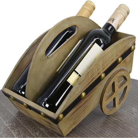 GEEZY Wine Rack Freestanding Wheelbarrow Shaped Wooden Wine Rack For 2 Bottles