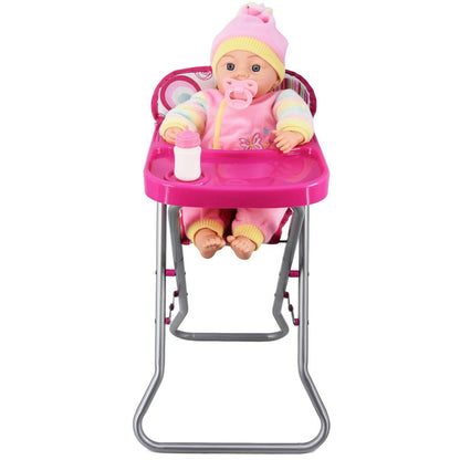 The Magic Toy Shop Baby Doll Accessories Dolls Feeding High Chair and Cot Furniture Set