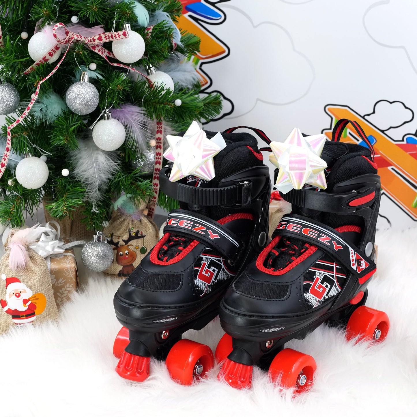 The Magic Toy Shop Roller Skate Red and Black Roller Skates for Kids with 4 Wheel
